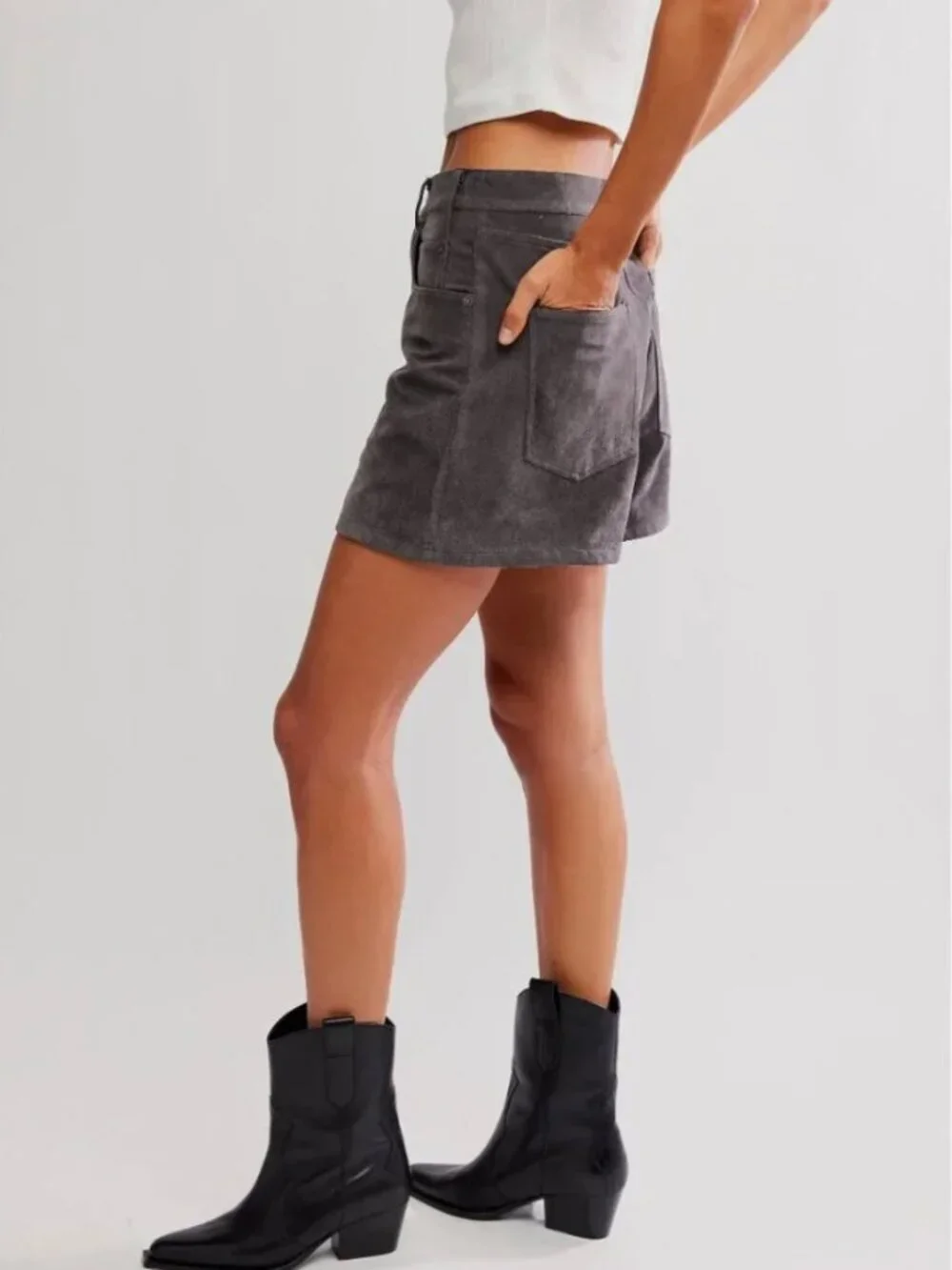 FREE PEOPLE NWT We The Free Tippie Vegan Suede Shorts / Dark Grey